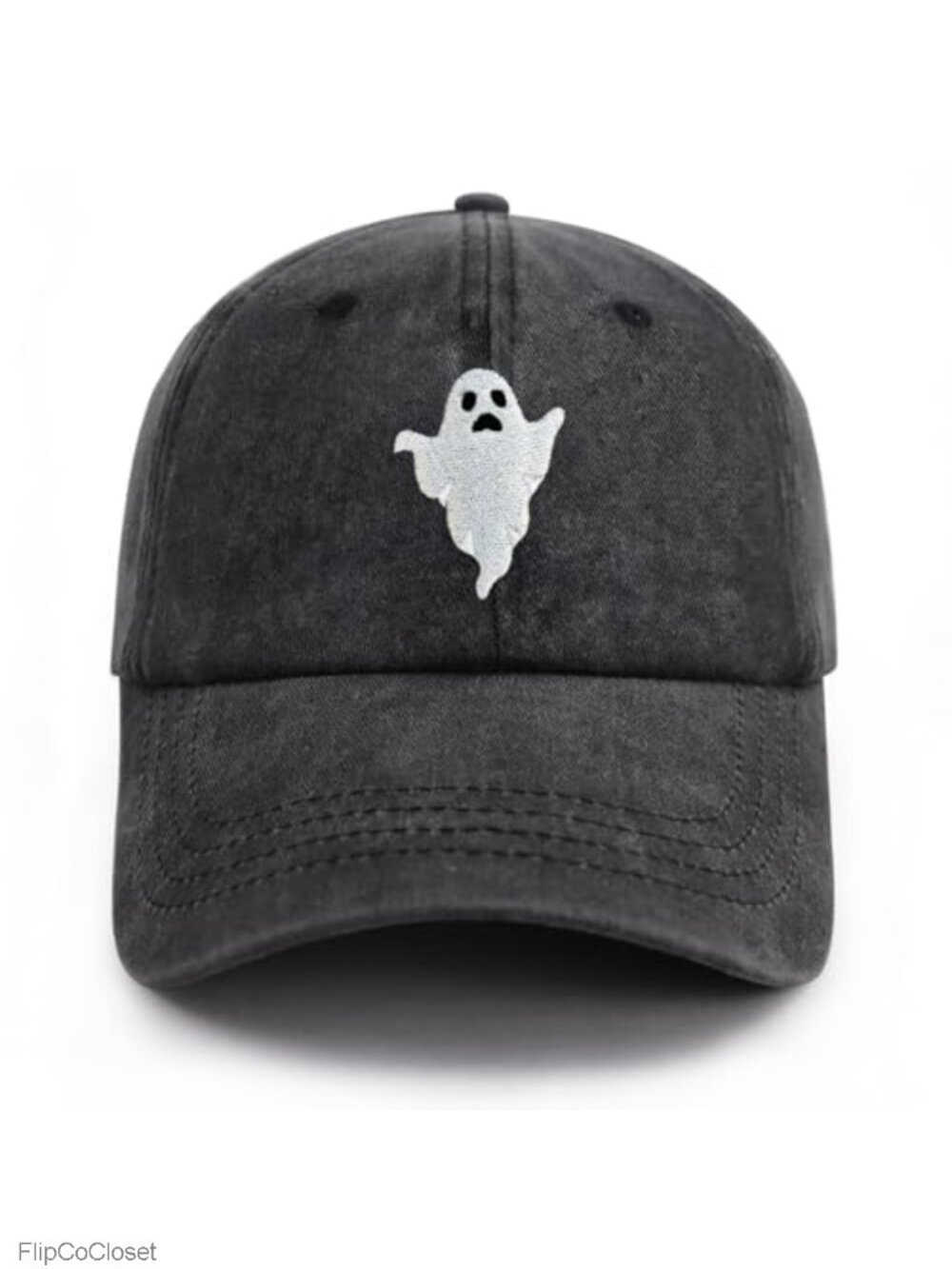 Embroidered Ghost Baseball Cap Adjustable Cotton Halloween Hat for Men Women